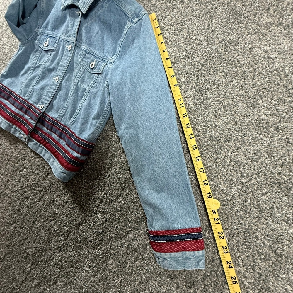 Christopher & Banks Denim Jacket Women's Medium Blue Light Wash Striped Trim - Picture 7 of 11